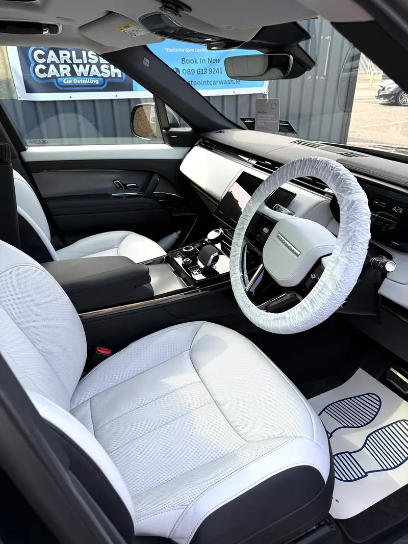 White leather Range Rover interior after an Ultimate Detail
